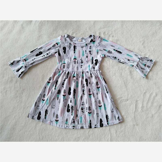 9.19 RTS NO MOQ（In stock）G2-20-1* Baby Girls Winter Dress White feather long-sleeved dress