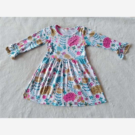 9.26 RTS NO MOQ（In stock）G2-20-2[ Baby Girls Winter Dress Brown Animal Long Sleeve Dress