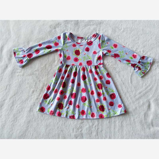 9.17 RTS NO MOQ（In stock）G2-20-2. Baby Girls Winter Dress Baby Girls Red rose vertical stripes knee-length Dresses