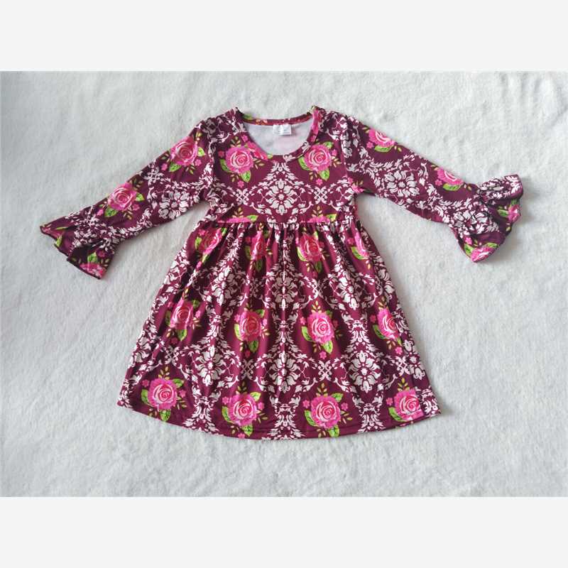 9.23 RTS NO MOQ（In stock）G2-20-4/ Baby Girls Winter Dress Red peony long-sleeved dress