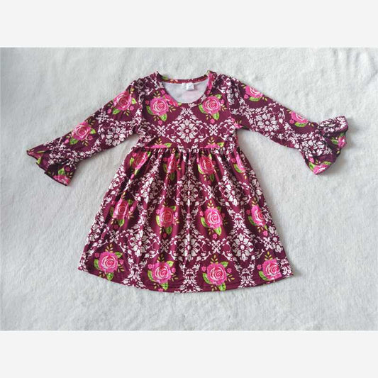 9.23 RTS NO MOQ（In stock）G2-20-4/ Baby Girls Winter Dress Red peony long-sleeved dress