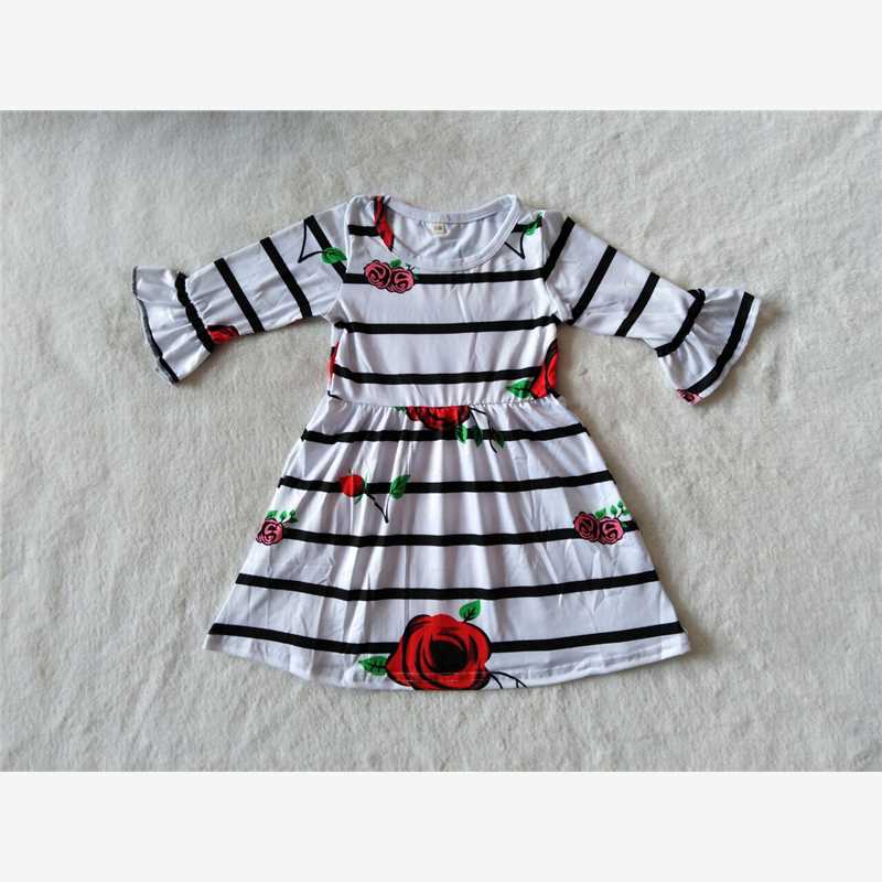 9.19 RTS NO MOQ（In stock）G2-16-2' Baby Girls Winter Dress Black line long sleeve dress