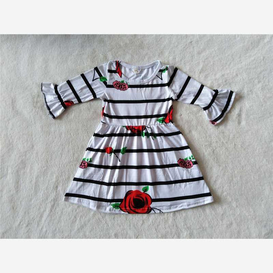 9.19 RTS NO MOQ（In stock）G2-16-2' Baby Girls Winter Dress Black line long sleeve dress