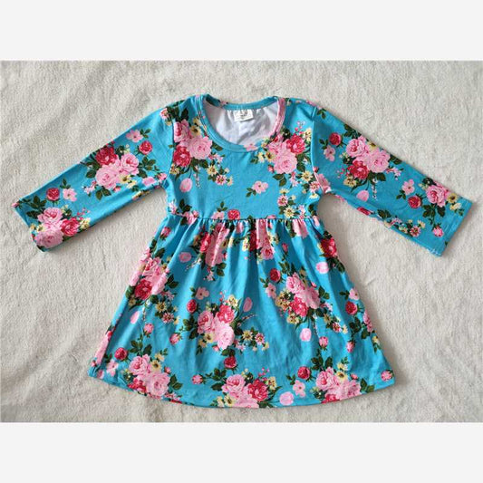 9.30 RTS NO MOQ（In stock）G2-20-1; Baby Girls Winter Dress Red flower and green leaf long sleeve dress
