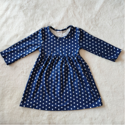 9.15 RTS NO MOQ （In stock）	 G2-14\ Baby Girls Winter Dress Baby Girls Dark blue stars knee-length Dresses