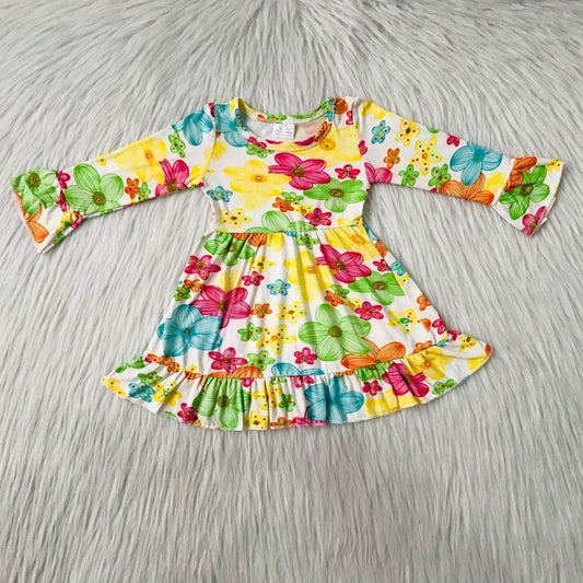 9.15 RTS NO MOQ （In stock）G4-18 Baby Girls Winter Dress Baby Girls Colorful painting flowers knee-length Dresses