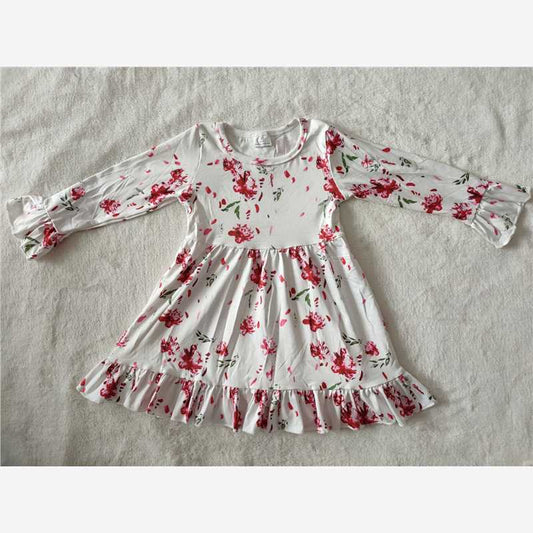 9.19 RTS NO MOQ（In stock）G2-20-7;;; Baby Girls Winter Dress Red ink flower lace long sleeve dress