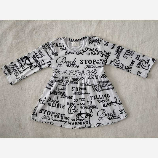 9.19 RTS NO MOQ（In stock）G2-24-8*/、Baby Girls Winter Dress Black lettering long sleeve dress