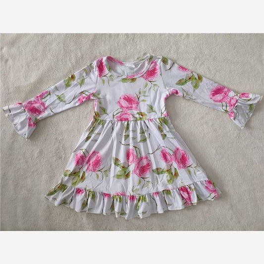 9.24 RTS NO MOQ（In stock）G2-24-5* Baby Girls Winter Dress Rose-red flower and white lace long-sleeved dress