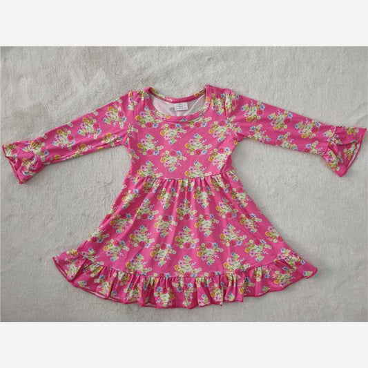 9.23 RTS NO MOQ（In stock）G2-24-5; Baby Girls Winter Dress Rose red long-sleeved flower dress
