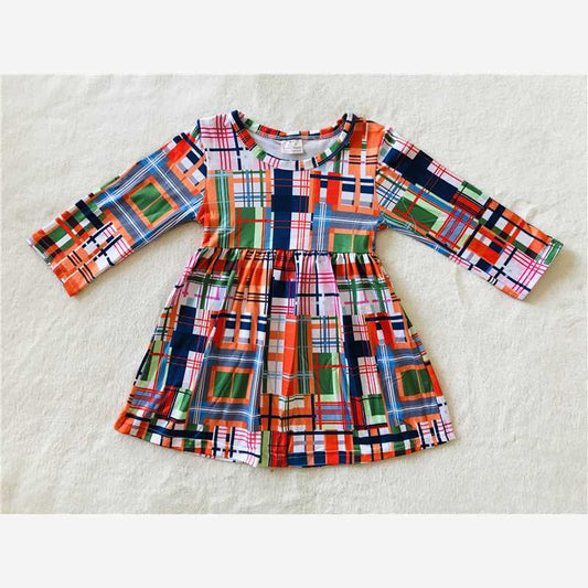 9.20 RTS NO MOQ（In stock）G3-4-6**. Baby Girls Winter Dress Colorful plaid long-sleeved dress