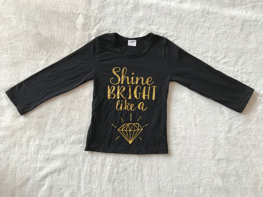 10.14 RTS NO MOQ （In stock）G3--8-1= Baby Boys Long Sleeve Top Black straight long sleeves with gold lettering