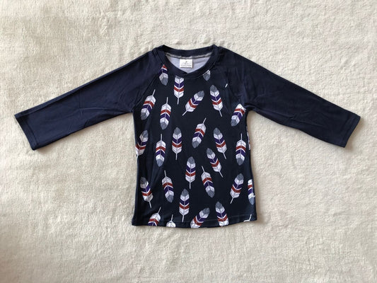 10.14 RTS NO MOQ （In stock）G3-16-4;;. Baby Boys Long Sleeve Top Feather navy blue straight long-sleeved top