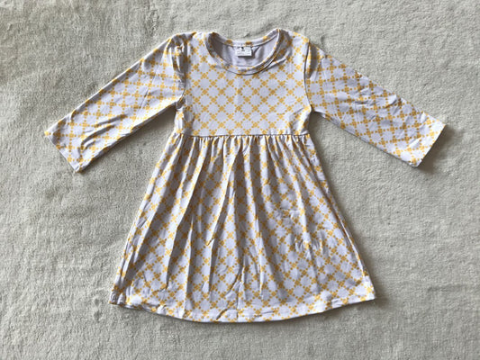 9.29 RTS NO MOQ（In stock）G3-20-5..* Baby Girls Winter Dress Yellow square white skirt