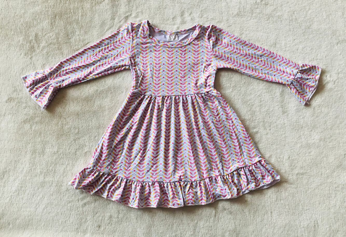 9.29 RTS NO MOQ（In stock）G3-20-1. Baby Girls Winter Dress Wavy long-sleeved dress