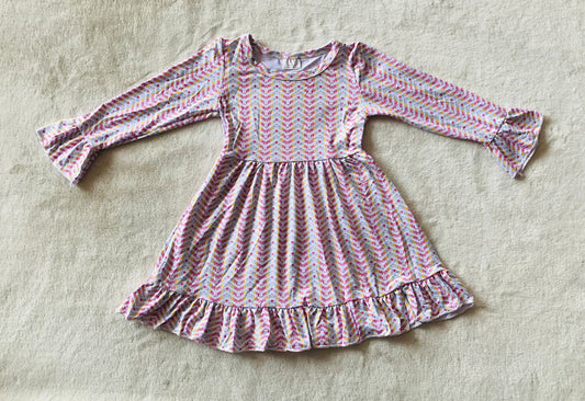 9.29 RTS NO MOQ（In stock）G3-20-1. Baby Girls Winter Dress Wavy long-sleeved dress