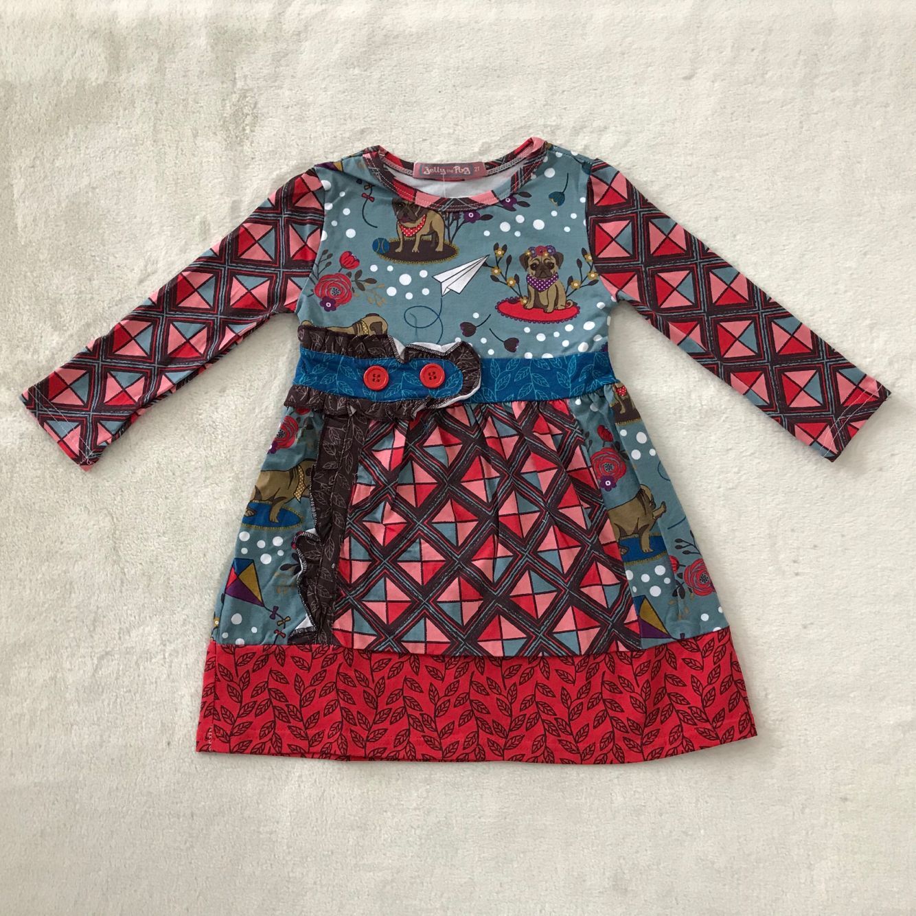 10.11 RTS NO MOQ（In stock）G3-16-2].. Baby Girls Winter Dress Brown Flower Pet Dog Long Sleeve Dress