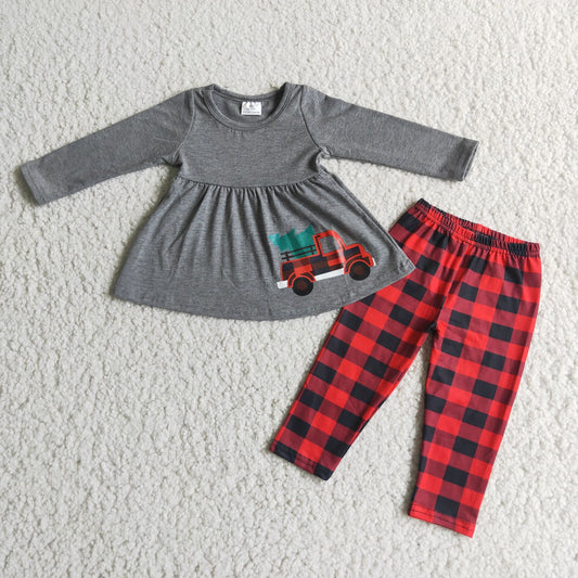 6 A22-20 Dark grey hot stamped car Christmas tree Long-sleeved plaid pants