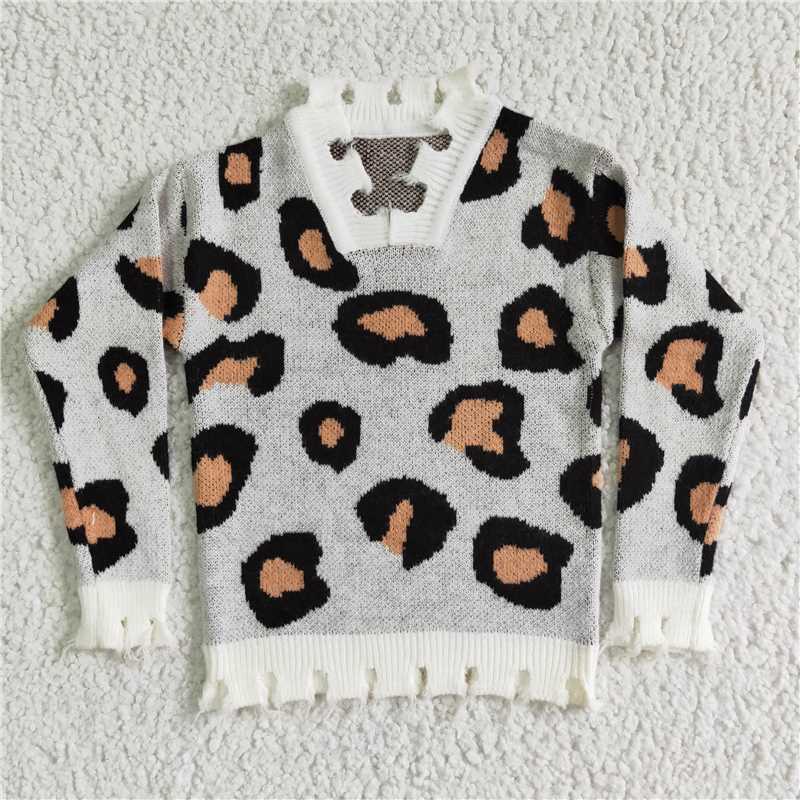 6 B5-3  Baby Girls Fall Leopard V-Neck Sweaters