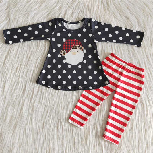 6 B7-1 Santa Claus polka dot black long sleeve red striped pants suit