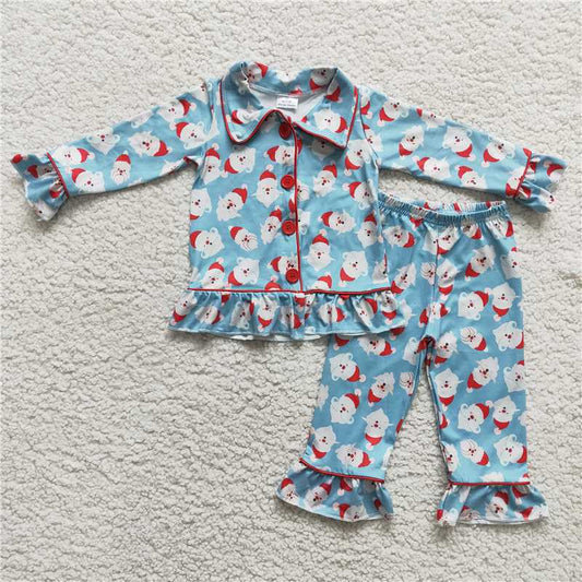 6 B6-22 Girls Blue Santa Claus Pajama Set