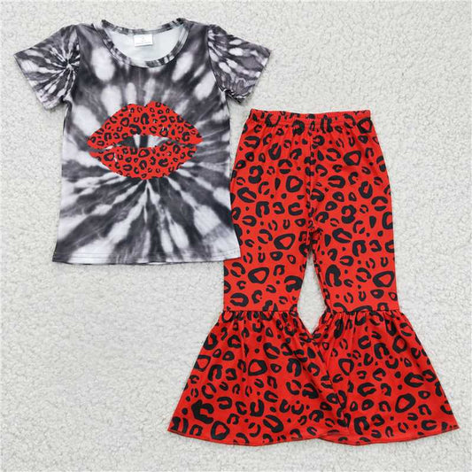 C10-11 Red lips pattern short-sleeved trousers suit
