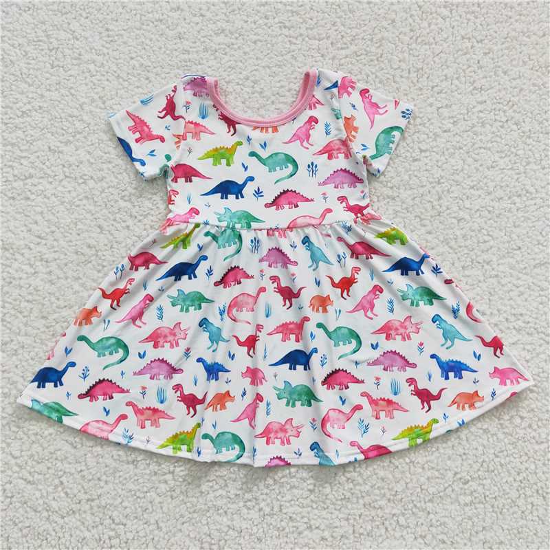 Aa-10 Pink dinosaur unicorn short-sleeved dress