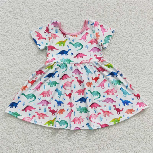 Aa-10 Pink dinosaur unicorn short-sleeved dress