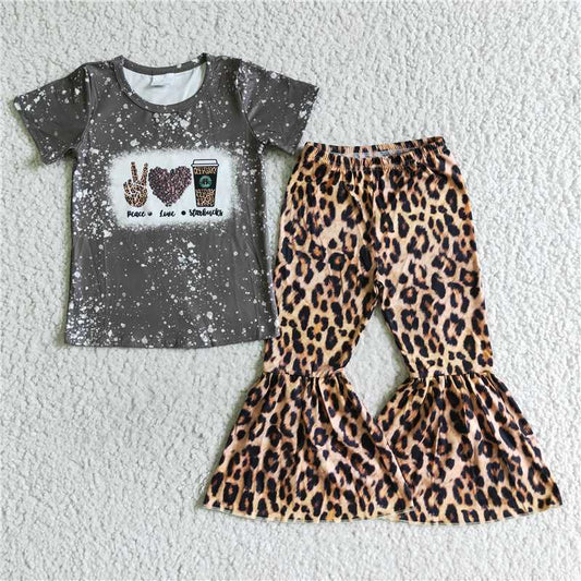 Aa-9 Starbucks leopard print heart gesture spot short-sleeved trousers suit