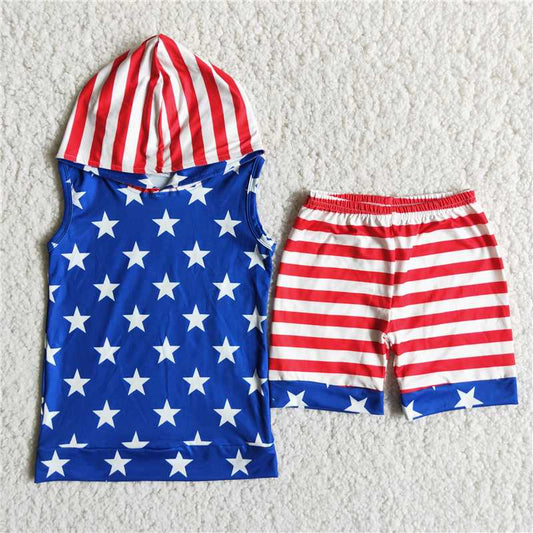 D13-30 4th of July boys star hoodie shorts sets