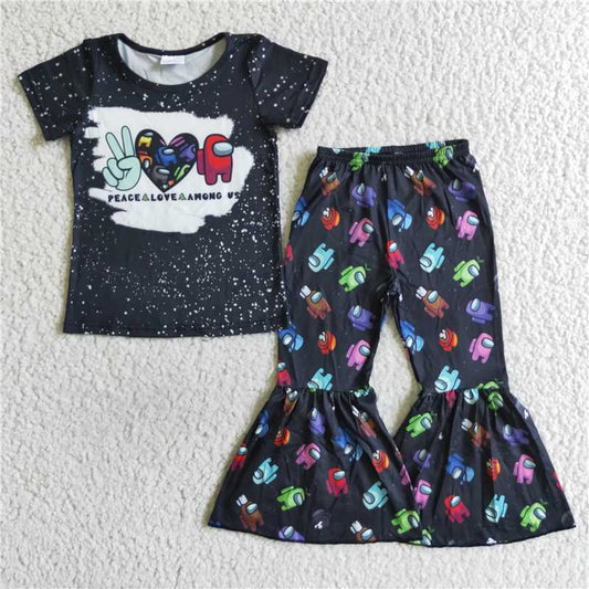 A14-16  Girl black bleached shirt pants game outfits