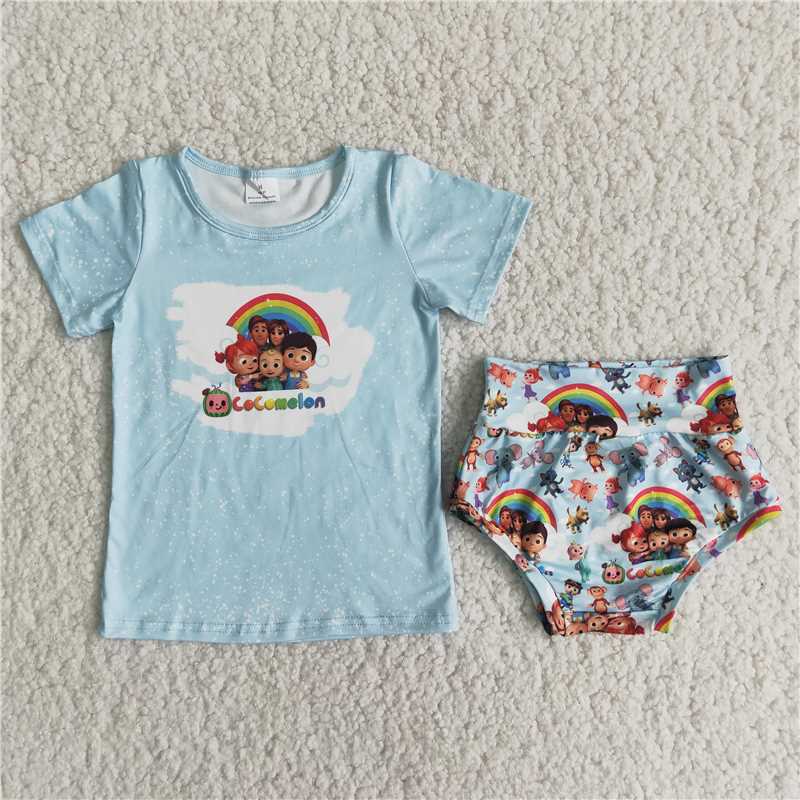 B15-15  Rainbow blue baby Size bummie set