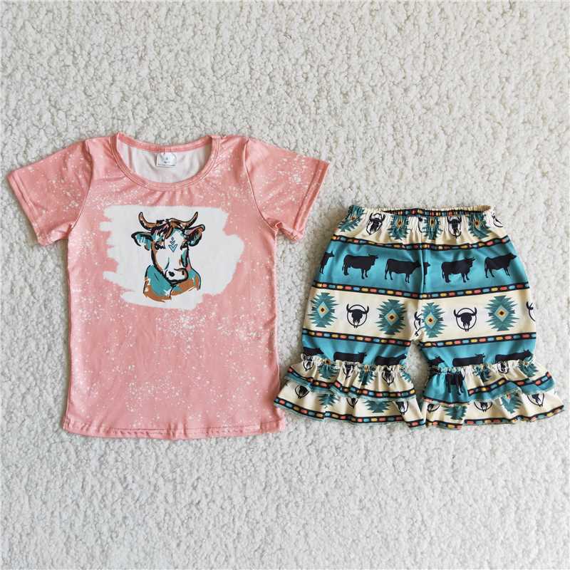 Pink heifer exquisite ruffles Shorts sets