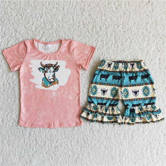 Pink heifer exquisite ruffles Shorts sets