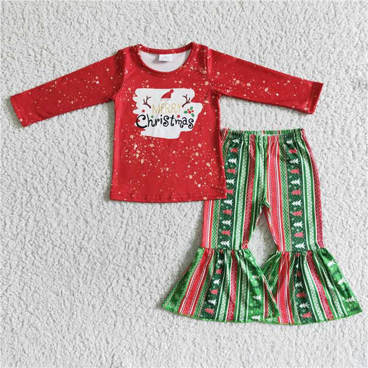 6 A18-18 Red Christmas top and green striped pants Christmas suit