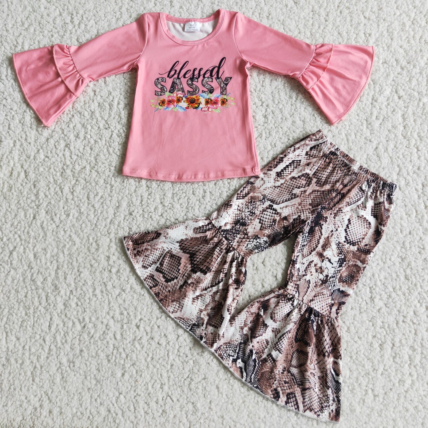 6 C6-19Blessed sassy shirt match snake bell bottom pants set