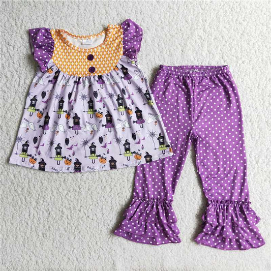 D2-3 Halloween purple ruffle pants sets
