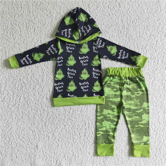 6 A6-26 grinch green hooded sweatshirt set