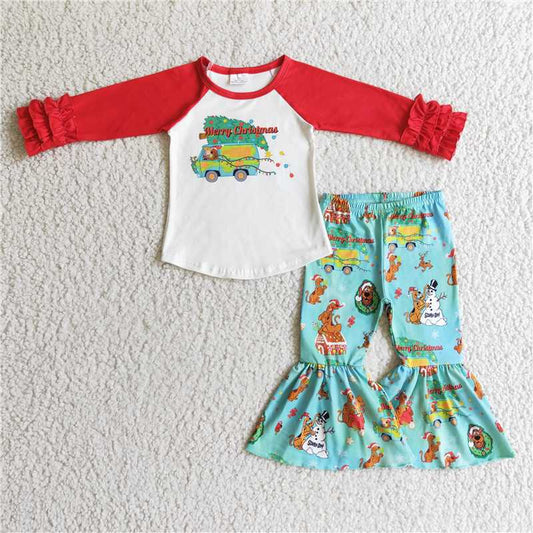 6 B7-4 Merry Christmas red sleeve snowman bell bottom pants suit