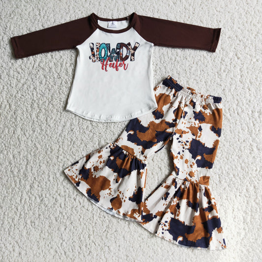 6 C8-25Heifer raglan shirt cow bell bottom pants girls outfits