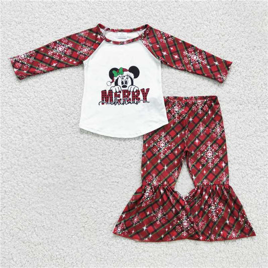 6 A3-28Merry Christmas mouse shirt plaid pants girls boutique outfits