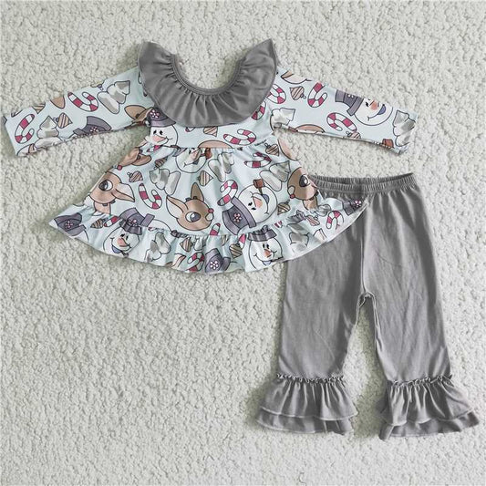 6 B5-20Reindeer print backless tunic ruffle pants girls Christmas clothes