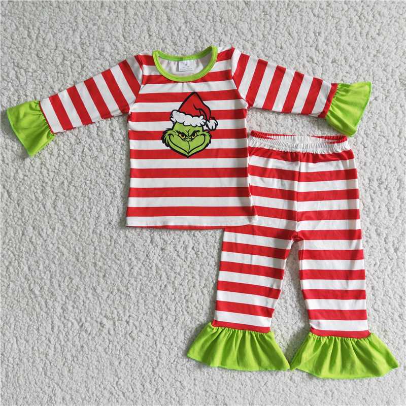 6 B4-2 Girls grinch striped pajama set