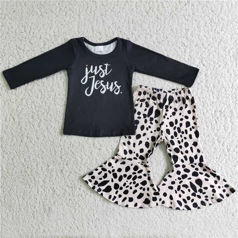 6 B6-2Just jesus black shirt leopard pants girls boutique clothing