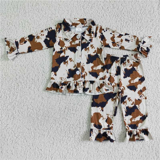6 A9-16Cow print long sleeve girls pajamas