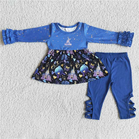 6 A21-2Castel print tunic icing ruffle leggings girls cute clothing set