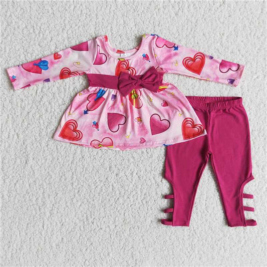 6 A27-15 Heart print tunic criss cross leggings girls valentine's day clothing
