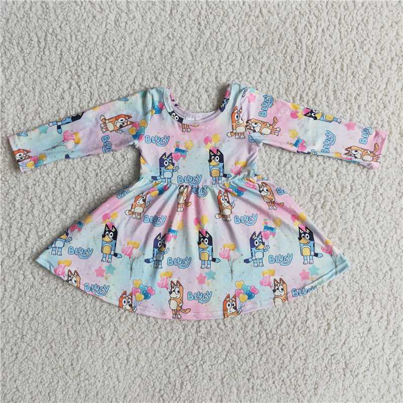 6 A7-17  Heart dog cute print long sleeve girls twirl valentine's dresses