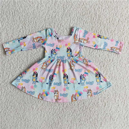 6 A7-17  Heart dog cute print long sleeve girls twirl valentine's dresses