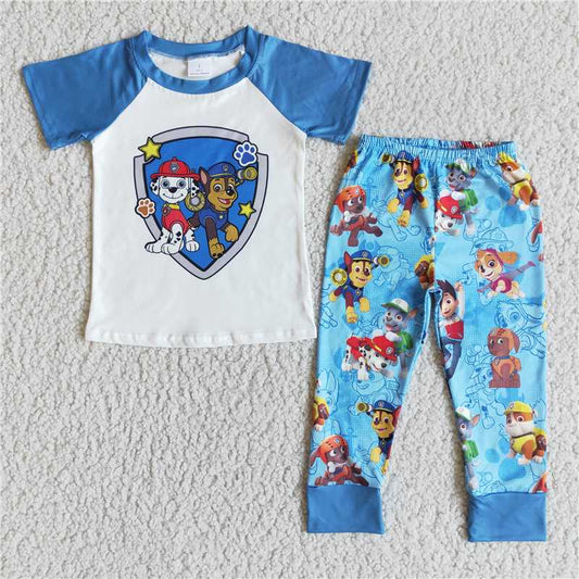 E6-11 Boys Paw Patrol Blue Short Sleeve Long Pants Suit